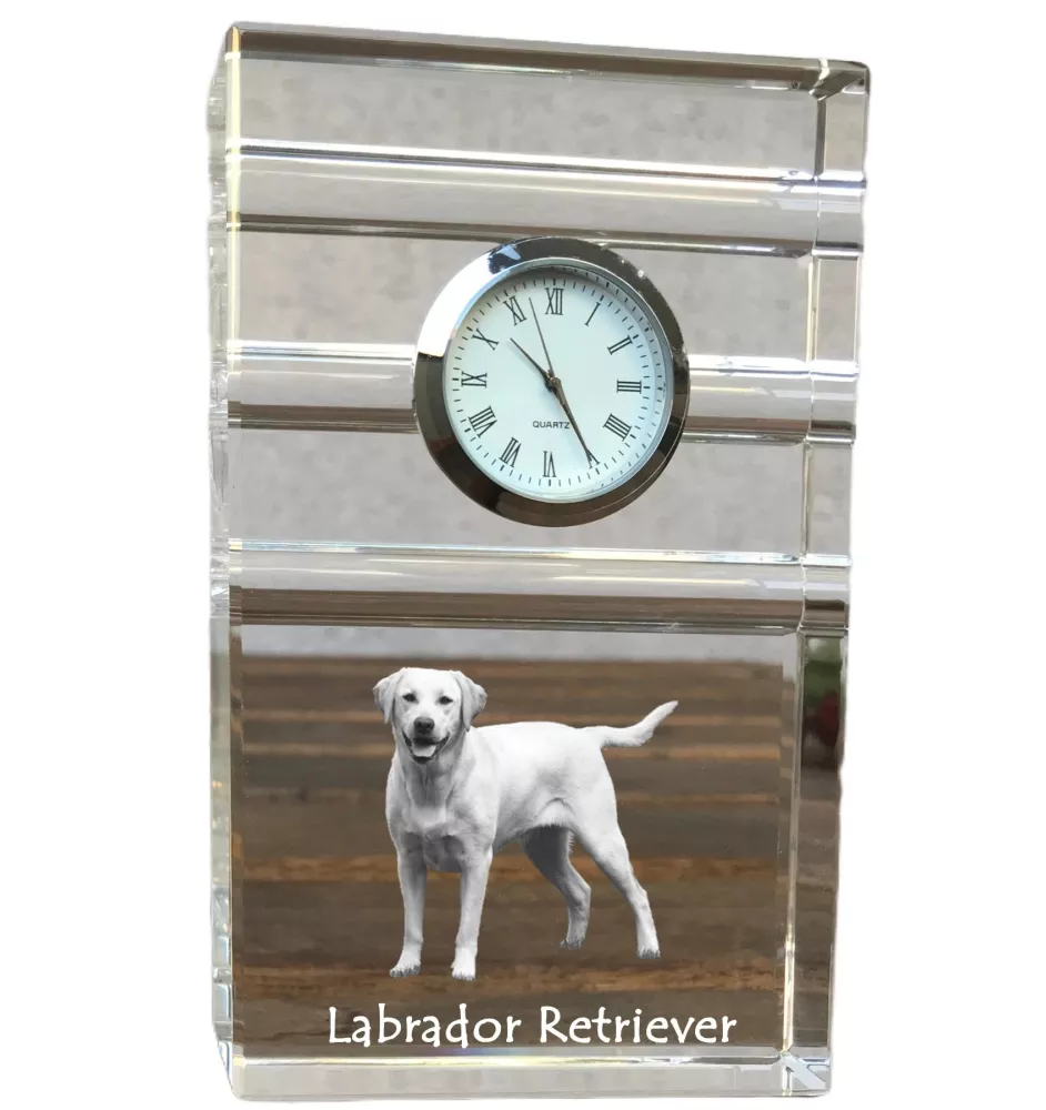 Labrador Retriever, retriever du Labrador I - une horloge en verre avec une photo, une photo de chien dans un cristal, une horloge de bureau personnalisée de la marque Art-Dog