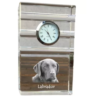 Labrador Retriever, retriever du Labrador - une horloge en verre avec une photo, une photo de chien dans un cristal, une horloge de bureau personnalisée de la marque Art-Dog