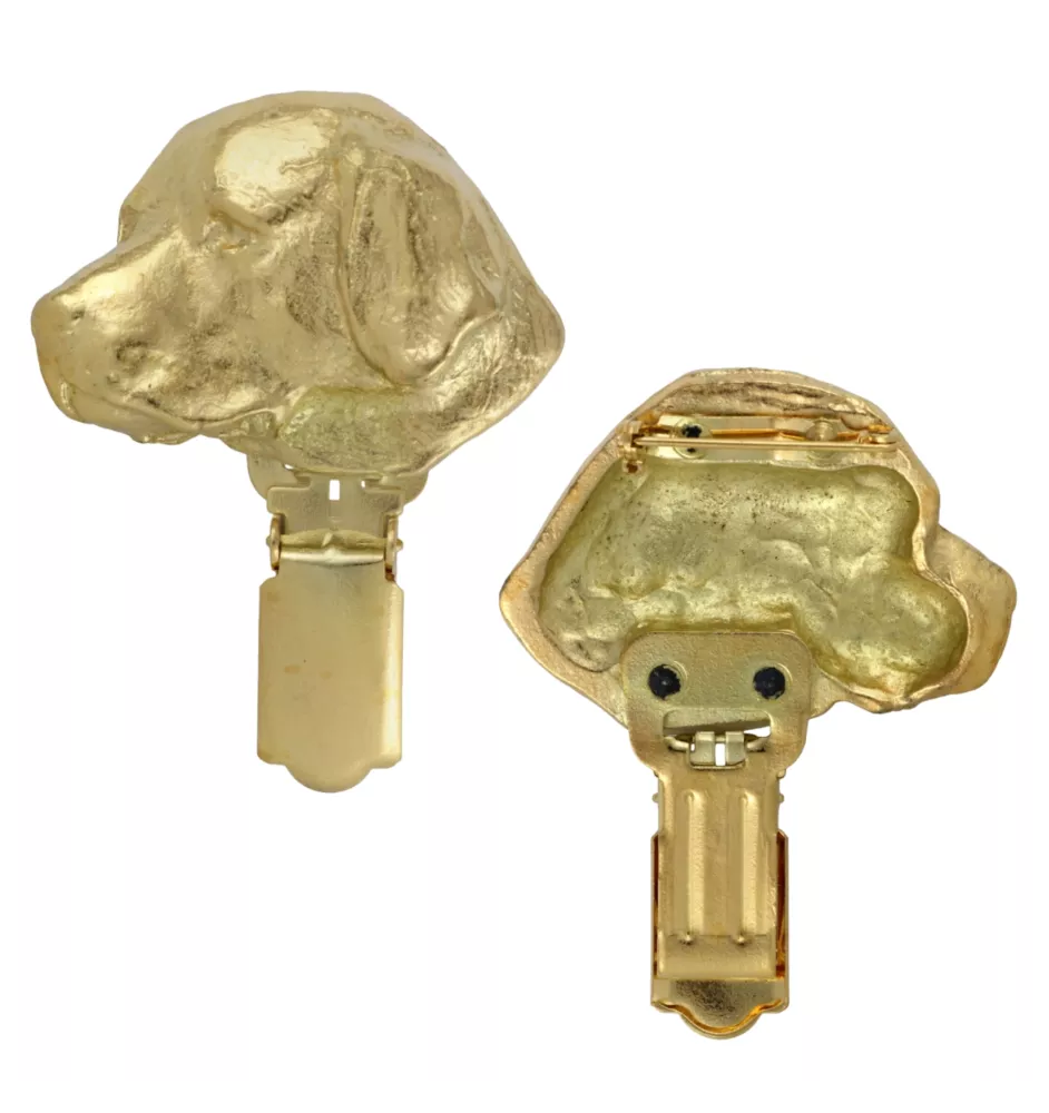 Labrador Retriever - brooch with a clip, gold-plated holder for a race number, elegant dog show pin from Art-Dog brand