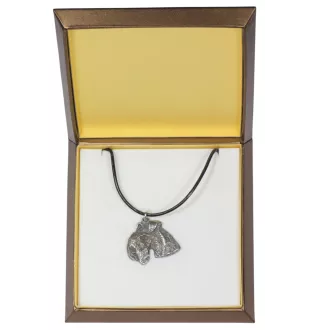 Lakeland Terrier - Hundehalsband in Geschenkbox, versilbertes Medaillon für Hundefans, markanter Anhänger der Marke Art-Dog