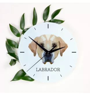 Labrador Retriever - geometrische Wanduhr mit Bild und Aufschrift der Marke Art-Dog