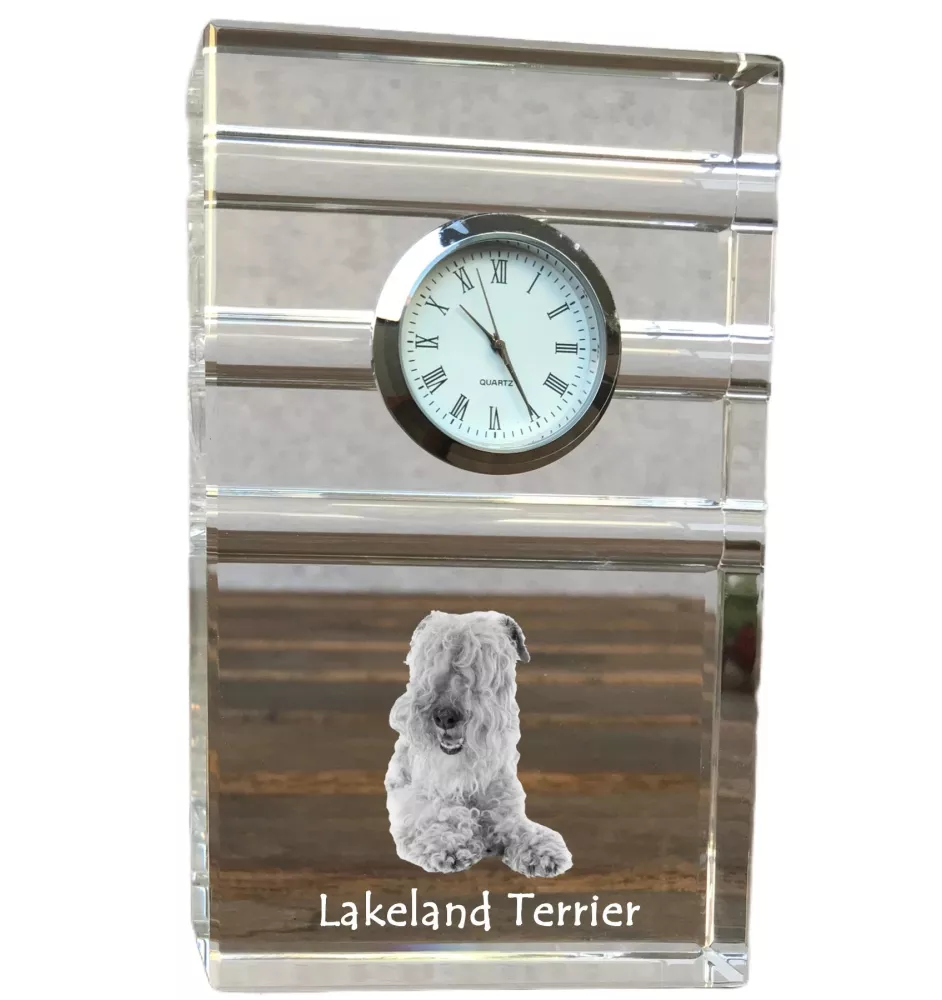 Lakeland Terrier - une horloge en verre avec une photo, une photo de chien dans un cristal, une horloge de bureau personnalisée de la marque Art-Dog