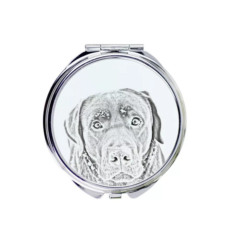 Labrador Retriever - Taschenspiegel mit Hund, personalisierter Taschenspiegel, kompakter Spiegel mit Art-Dog-Logo