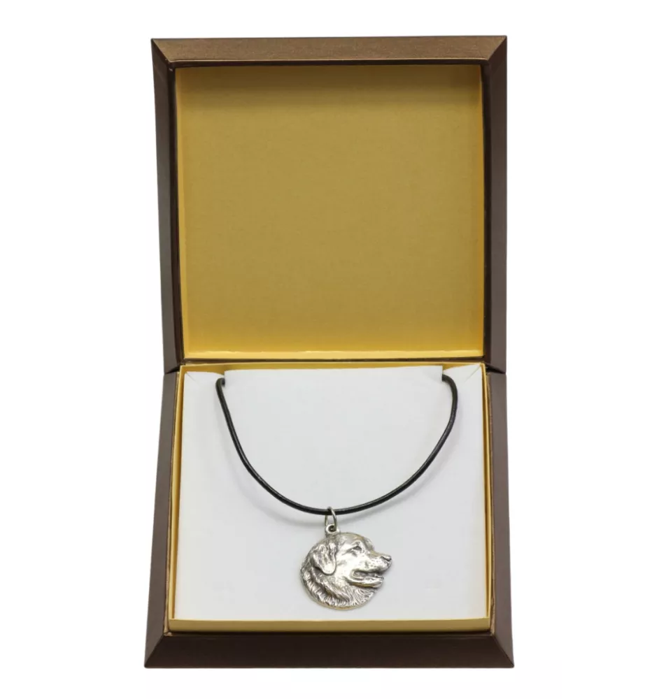 Leonberger - Hundehalsband in Geschenkbox, versilbertes Medaillon für Hundefans, markanter Anhänger der Marke Art-Dog