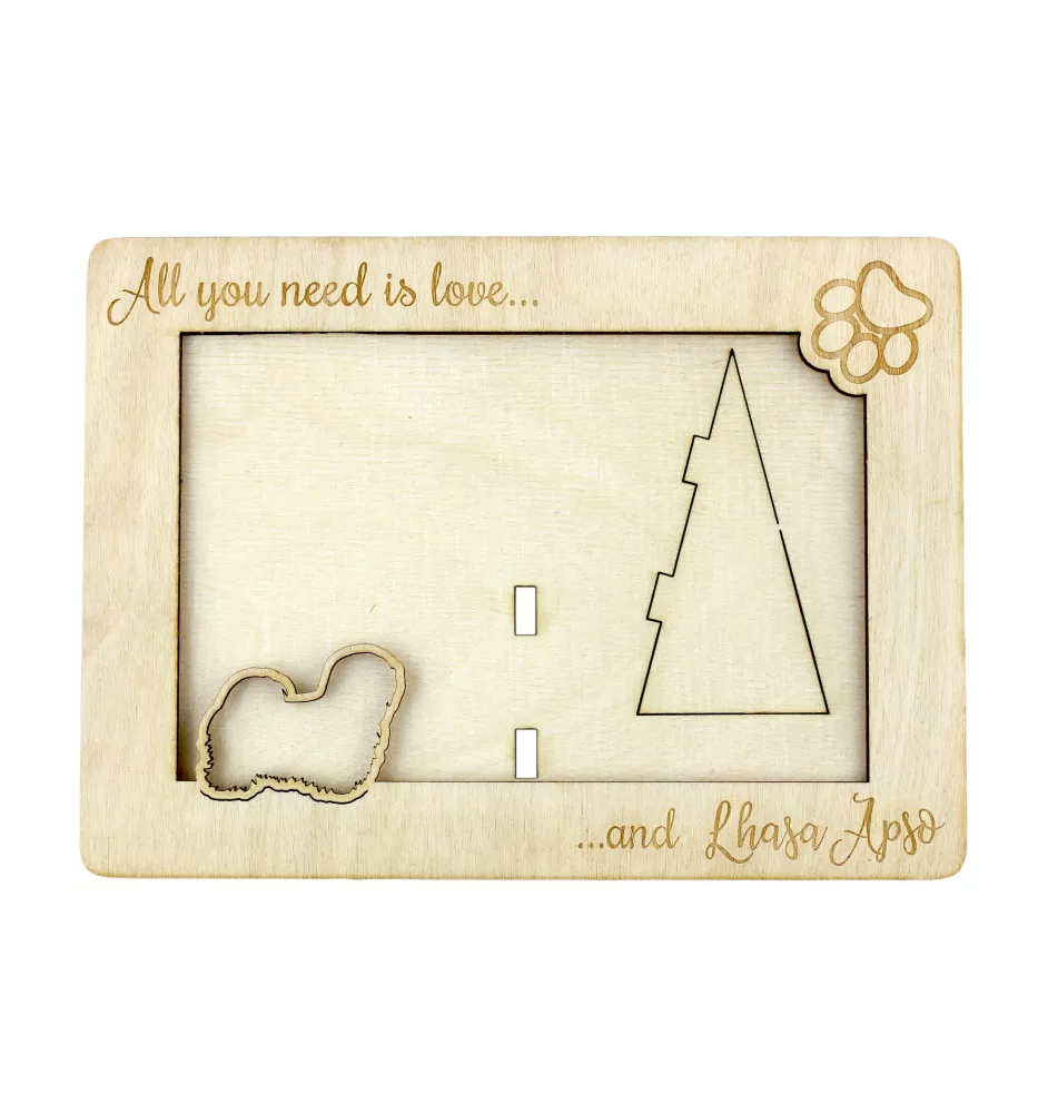 Lhasa Apso - Cadre photo, cadre en bois gravé, un joli gadget pour l'amoureux des chiens par Art-Dog