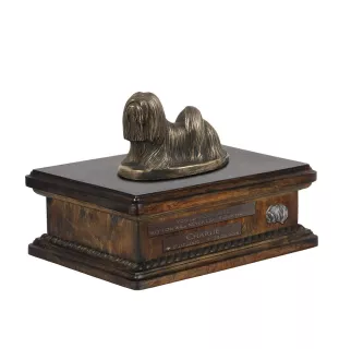 Lhasa Apso - urn for dog ashes, personalized urn with a statue, wooden urn with a dog by Art-Dog brand