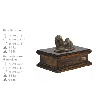 Lhasa Apso - urn for dog ashes, personalized urn with a statue, wooden urn with a dog by Art-Dog brand