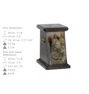 Malinois Belgischer Schäferhund eine Ascheurne für Hunde, eine elegante Urne mit einer Statue, eine Gedenkurne mit dem Porträt eines Hundes von der Marke Art-Dog