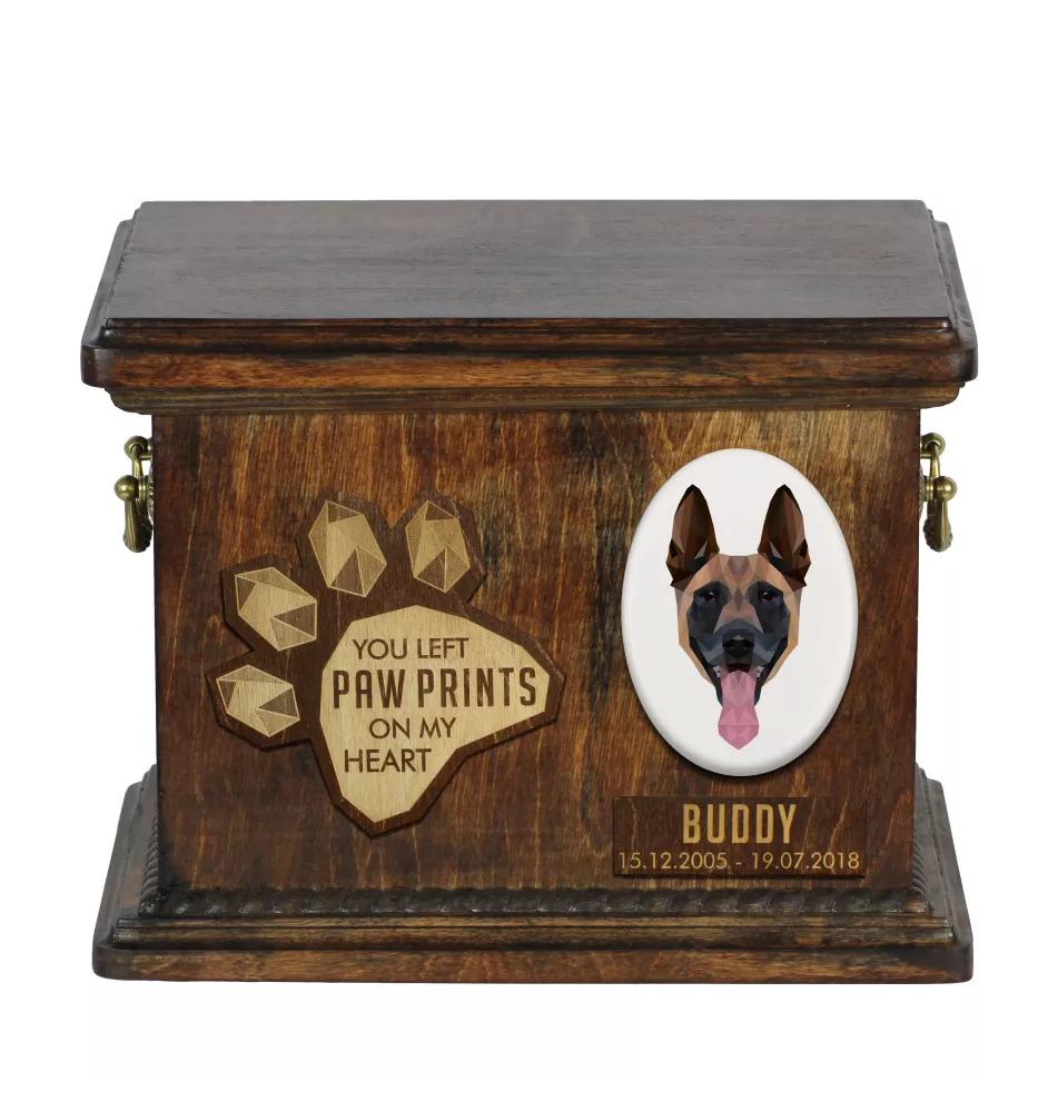 Malinois Belgischer Schäferhund Personalisierte Hundeurne mit Gravur, Erinnerungsbox für Hundeknochen von der Marke Art-Dog