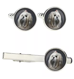 Lhasa Apso, Lhasaterrier, Löwenhund Ärmelknöpfe und Krawatte mit Ihrem Foto, Anzugaccessoire, Herrenschmuck der Marke Art-Dog