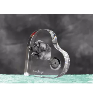 Leonberger - Kristalluhr mit einem Hundebild, Herzregal-Uhr, personalisierte Standuhr der Marke Art-Dog