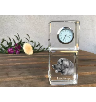 Leonberger - Kristalluhr mit Foto, Hundebild im Kristall, personalisierte Schreibtischuhr von Art-Dog.