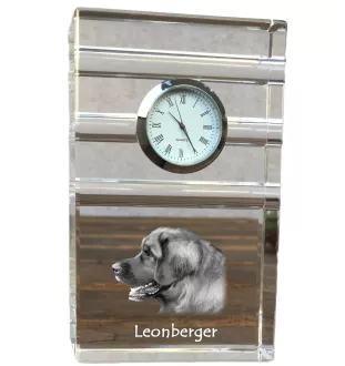Leonberger, Chien De Leonberg - une horloge en verre avec une photo, une photo de chien dans un cristal, une horloge de bureau personnalisée de la marque Art-Dog