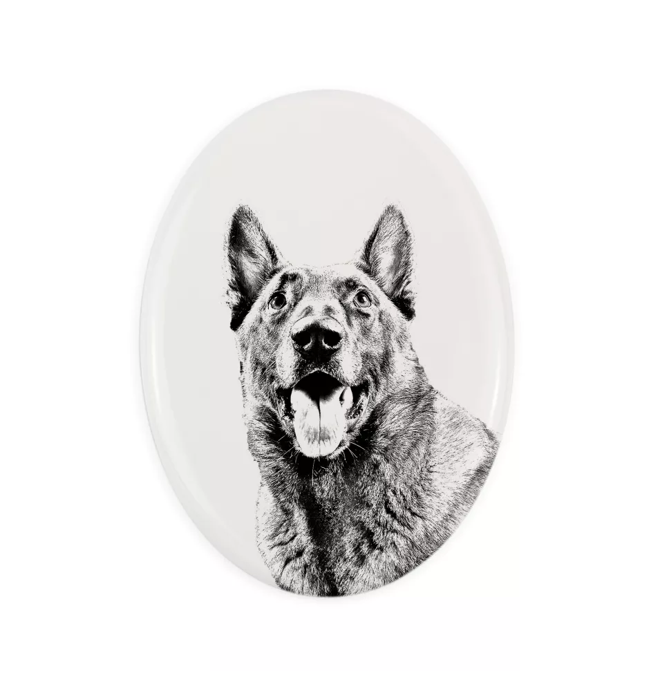 Malinois Belgischer Schäferhund - Gedenktafel mit einem Foto eines Hundes, Grabplatte mit Druck, personalisierte ovale Platte der Marke Art-Dog