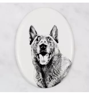Malinois Belgischer Schäferhund - Gedenktafel mit einem Foto eines Hundes, Grabplatte mit Druck, personalisierte ovale Platte der Marke Art-Dog