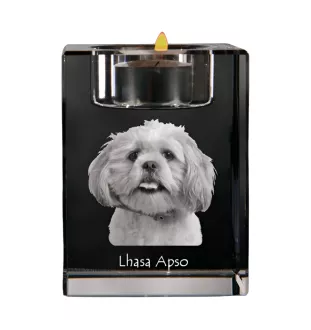 Lhasa Apso, Lhasaterrier, Löwenhund - Kerzenhalter mit Hundefoto, Teelichthalter aus Kristall, personalisiertes Geschenk der Marke Art-Dog
