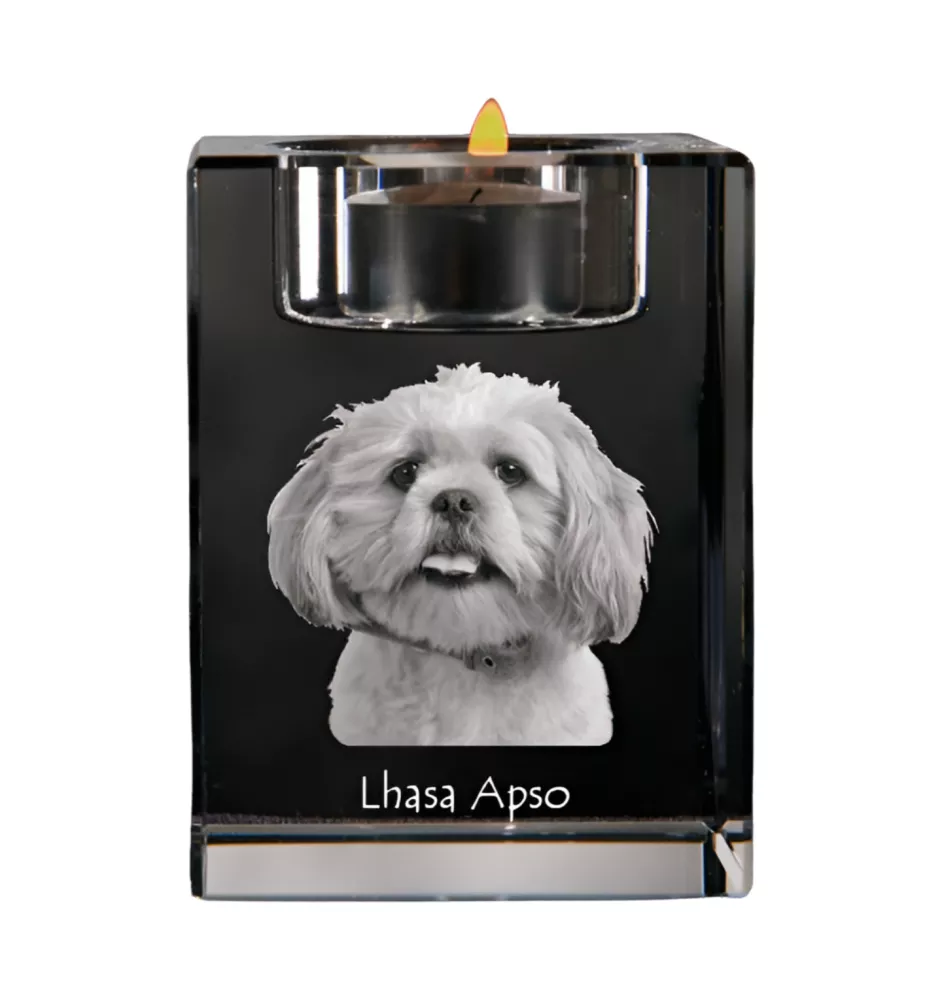 Lhasa Apso - Bougeoir avec photo de chien, porte bougie en cristal, cadeau personnalisé par la marque Art-Dog