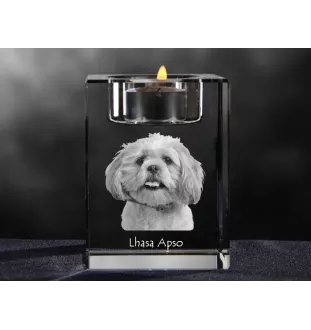 Lhasa Apso, Lhasaterrier, Löwenhund - Kerzenhalter mit Hundefoto, Teelichthalter aus Kristall, personalisiertes Geschenk der Marke Art-Dog