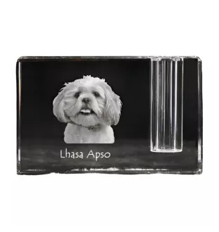 Lhasa Apso, Lhasaterrier, Löwenhund - Stifthalter, Kristallorganizer mit Hundefoto, einzigartige Schreibtischdekoration der Marke Art-Dog