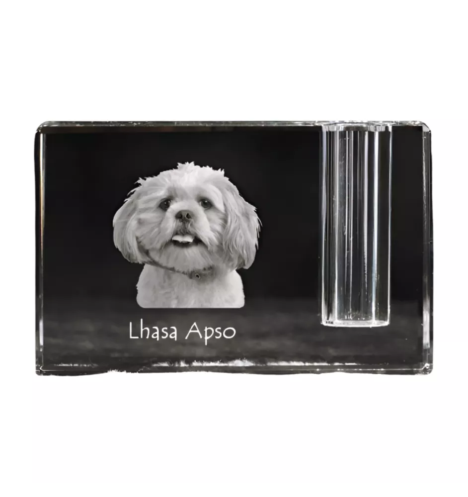 Lhasa Apso - Pen stand, crystal organiser with dog photo, unique desk decoration by Art-Dog brand