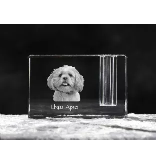 Lhasa Apso - Pen stand, crystal organiser with dog photo, unique desk decoration by Art-Dog brand