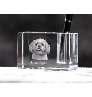 Lhasa Apso - Porte-stylos, organiseur en cristal avec photo de chien, décoration de bureau unique par la marque Art-Dog