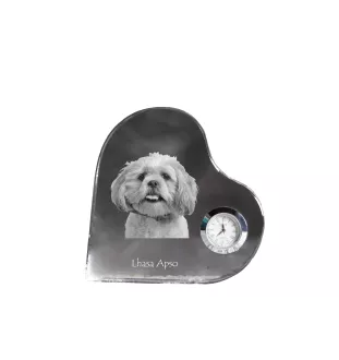 Lhasa Apso - crystal clock with a dog picture, heart-shaped shelf clock, personalized standing clock by Art-Dog brand
