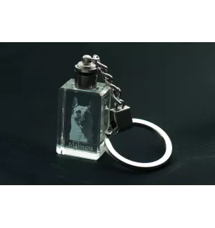Malinois Belgian Shepherd Dog - Crystal key ring with dog photo, illuminated key ring, unique gift by Art-Dog brand