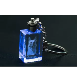 Malinois Belgian Shepherd Dog - Crystal key ring with dog photo, illuminated key ring, unique gift by Art-Dog brand
