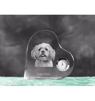 Lhasa Apso, Lhasaterrier, Löwenhund - Kristalluhr mit einem Hundebild, Herzregal-Uhr, personalisierte Standuhr der Marke Art-Dog