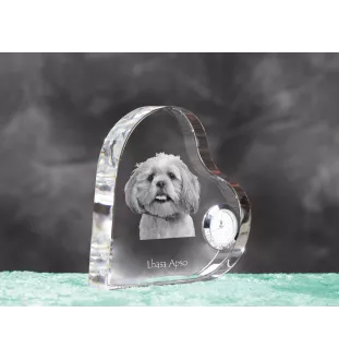 Lhasa Apso, Lhasaterrier, Löwenhund - Kristalluhr mit einem Hundebild, Herzregal-Uhr, personalisierte Standuhr der Marke Art-Dog