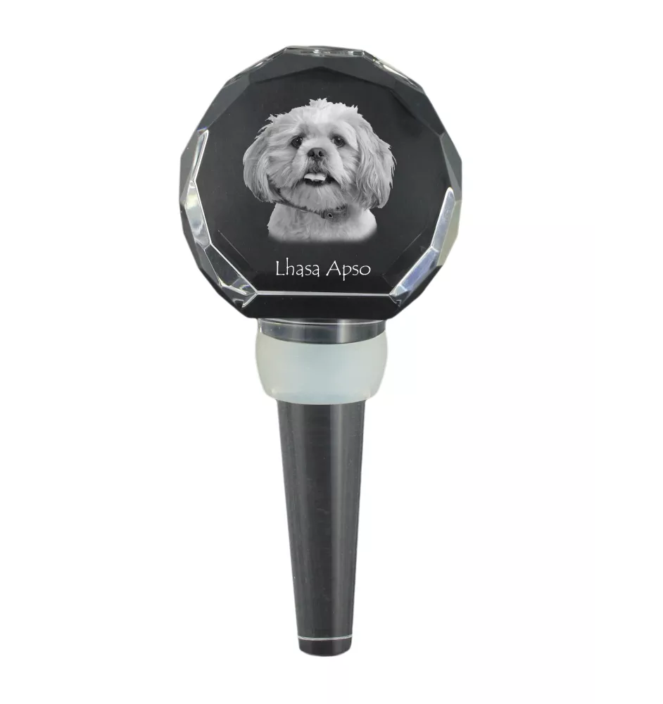 Lhasa Apso - Crystal bottle stopper, unique wine stopper with photo, personalised gift for sommelier by Art-Dog brand
