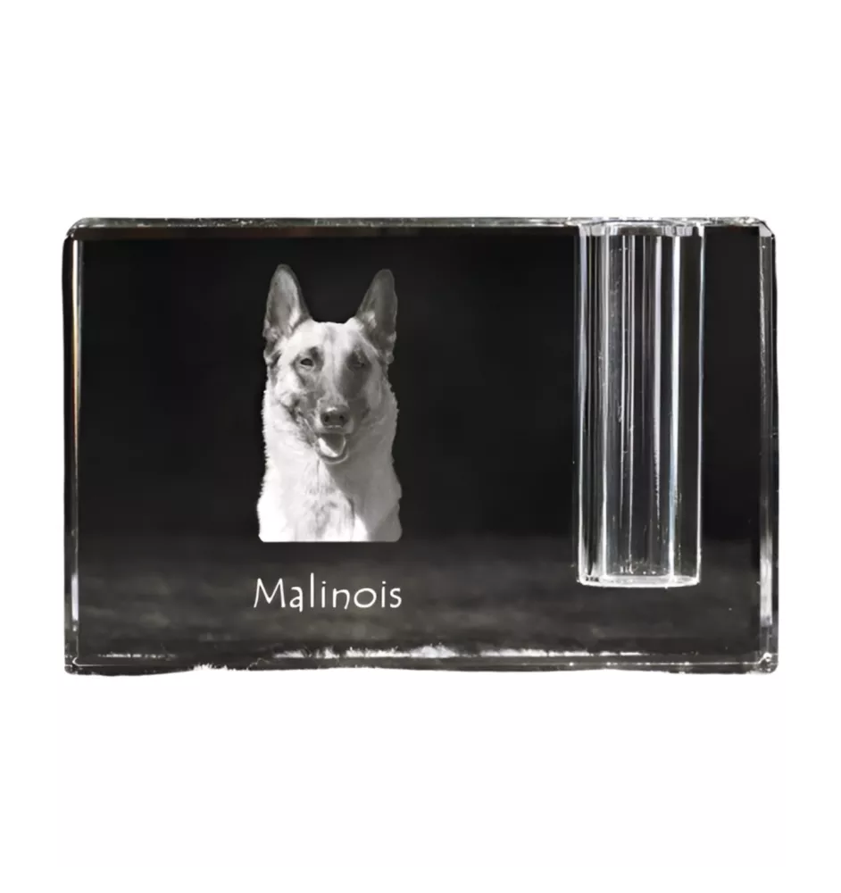 Malinois Belgischer Schäferhund - Stifthalter, Kristallorganizer mit Hundefoto, einzigartige Schreibtischdekoration der Marke Art-Dog