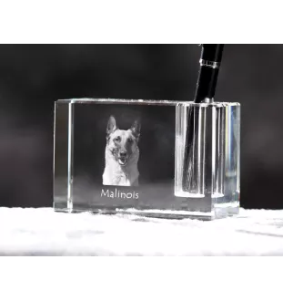 Malinois Belgian Shepherd Dog - Pen stand, crystal organiser with dog photo, unique desk decoration by Art-Dog brand