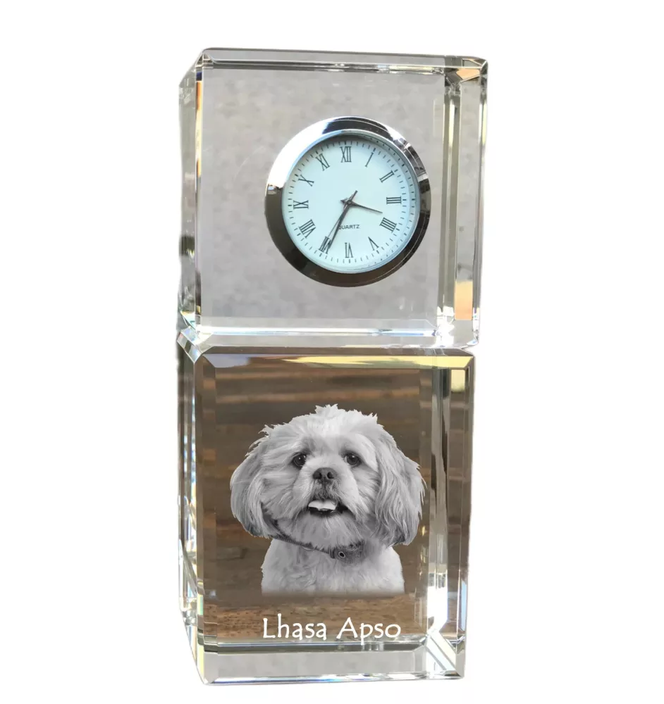 Lhasa Apso - montre en cristal avec photo, photo de chien dans un cristal, horloge de bureau personnalisée de la marque Art-Dog
