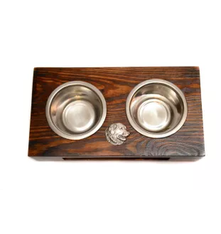 Leonberger - wooden stand with bowls for a dog, steel dog bowls, a gift for adopting a dog from the Art-Dog brand