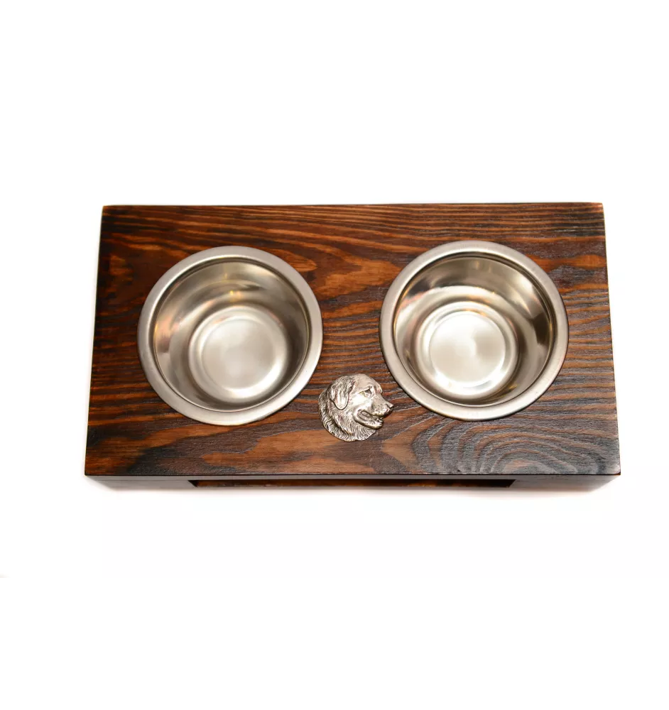 Leonberger - wooden stand with bowls for a dog, steel dog bowls, a gift for adopting a dog from the Art-Dog brand