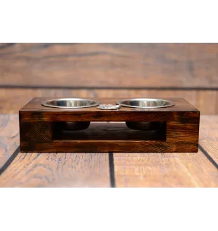 Leonberger - wooden stand with bowls for a dog, steel dog bowls, a gift for adopting a dog from the Art-Dog brand