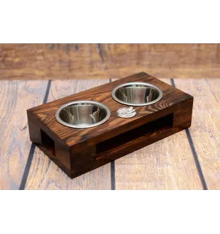 Leonberger - wooden stand with bowls for a dog, steel dog bowls, a gift for adopting a dog from the Art-Dog brand