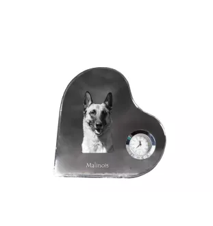 Malinois Belgischer Schäferhund - Kristalluhr mit einem Hundebild, Herzregal-Uhr, personalisierte Standuhr der Marke Art-Dog