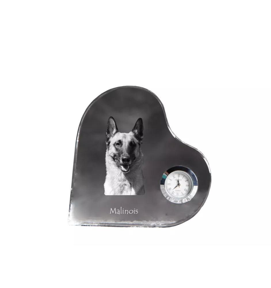 Malinois Belgischer Schäferhund - Kristalluhr mit einem Hundebild, Herzregal-Uhr, personalisierte Standuhr der Marke Art-Dog