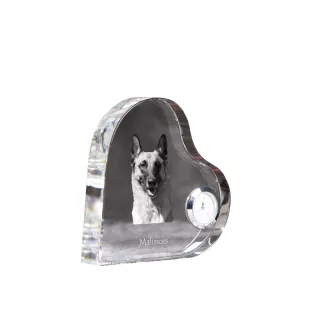 Malinois chien de berger belge - horloge en cristal avec une photo de chien, horloge de table en forme de cœur, horloge debout personnalisée de la marque Art-Dog
