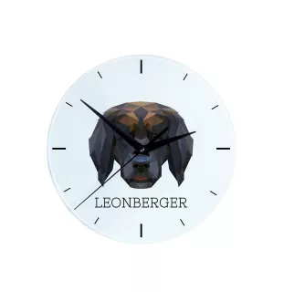Leonberger - geometrische Wanduhr mit Bild und Aufschrift der Marke Art-Dog