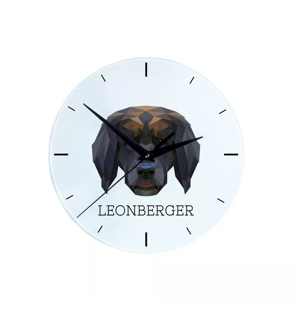 Leonberger - geometrische Wanduhr mit Bild und Aufschrift der Marke Art-Dog