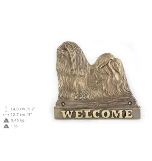Lhasa Apso, Lhasaterrier, Löwenhund - Türschild mit Hund, messingfarbenes Willkommensschild, einzigartiges Schild mit der Aufschrift Welcome von der Marke Art-Dog
