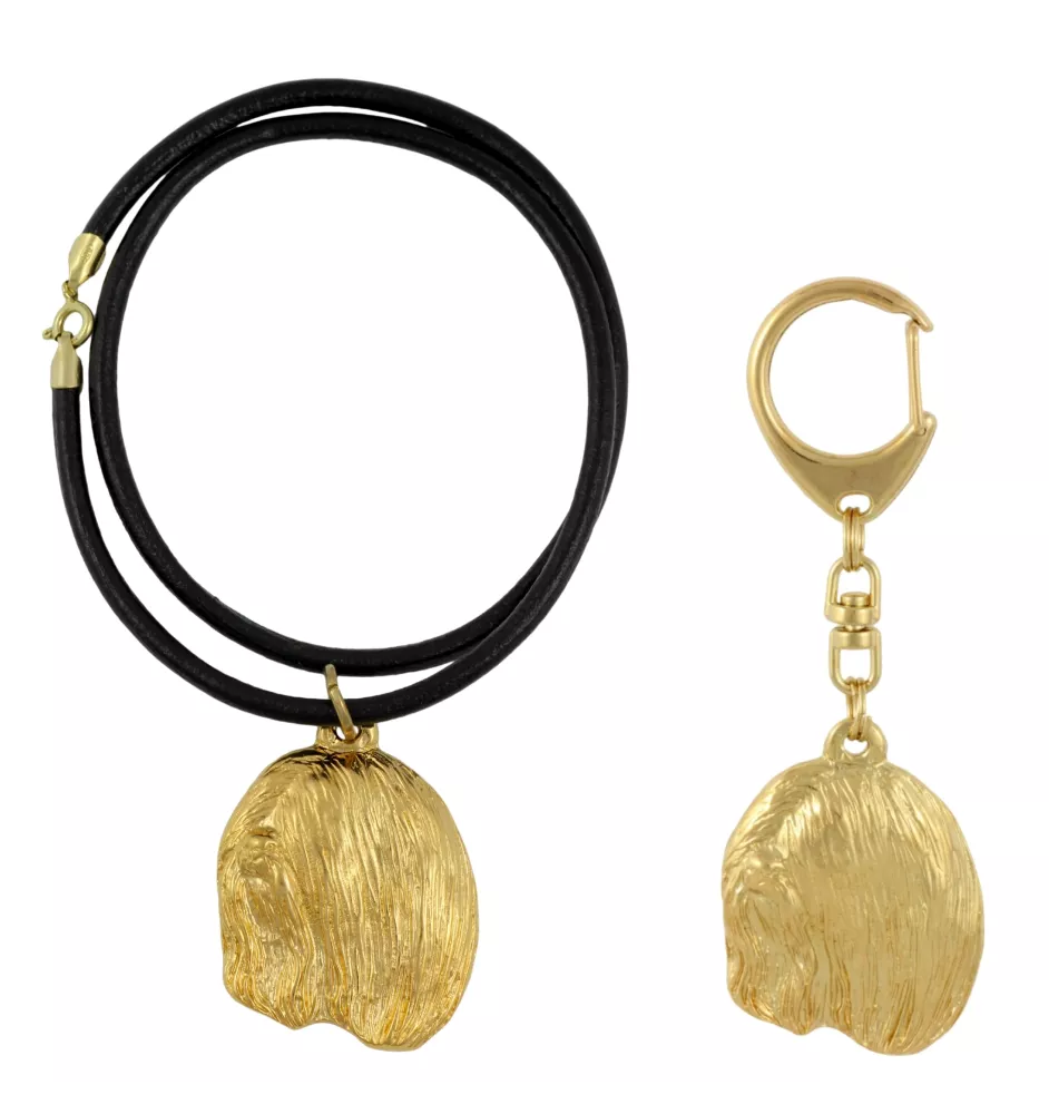 Lhasa Apso - porte-clés et collier avec chien dans une boîte, produit plaqué or de haute qualité, marque Art-Dog