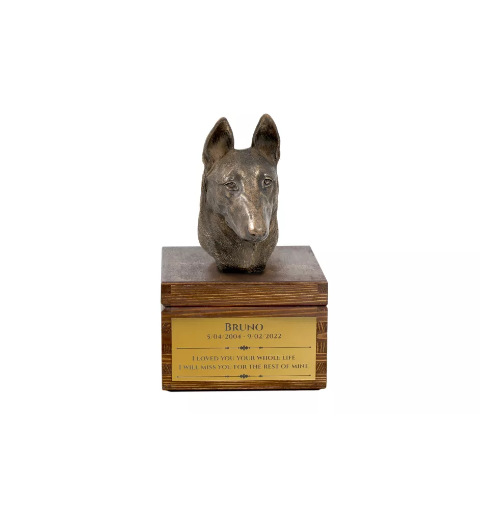 Malinois chien de berger belge - urne pour les cendres du chien avec une statuette, petite urne pour chien, urne personnalisée avec le buste du chien de la marque Art-Dog