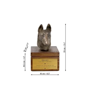 Malinois chien de berger belge - une urne avec une gravure et une sculpture de chien, un dernier adieu, un produit fait à la main de la marque Art-Dog
