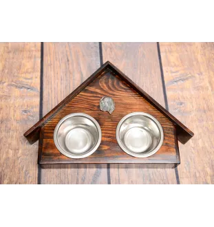 Lhasa Apso - wooden stand with bowls for a dog, decorative dog bowls, a gift for adopting a dog from the Art-Dog brand