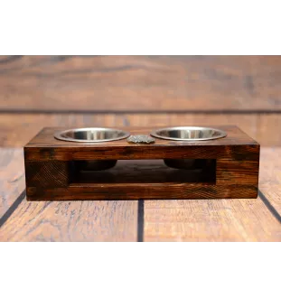 Lhasa Apso - wooden stand with bowls for a dog, steel dog bowls, a gift for adopting a dog from the Art-Dog brand